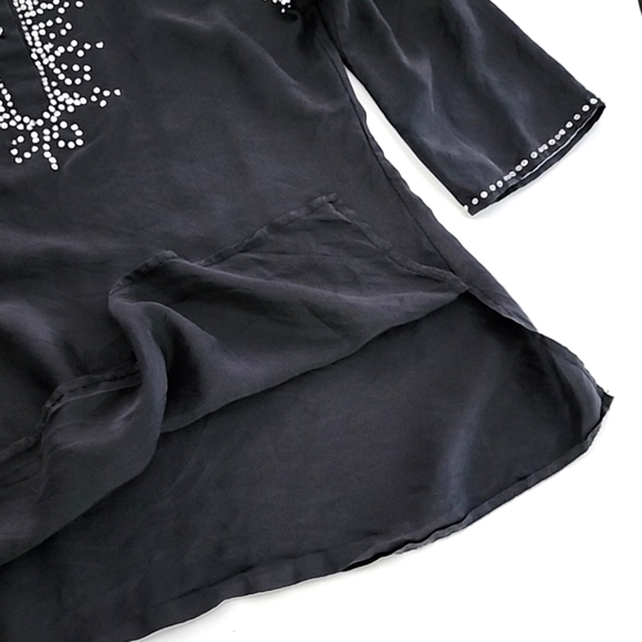 Ninety Sequined 100% Silk Black Tunic Round Neckline  Long Sleeves Size Small - Picture 3 of 8